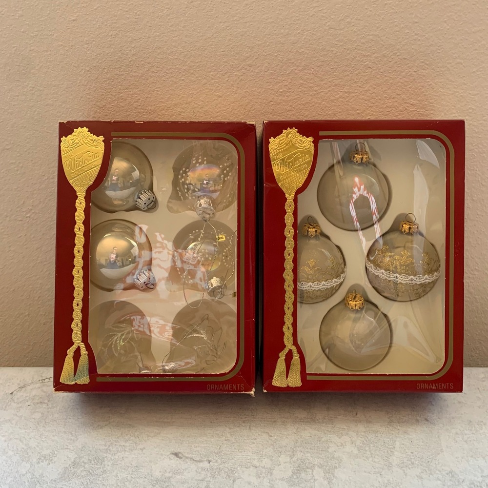 Victoria Collection 12pc Christmas‎ Ornaments Glass Gold White Dillard's